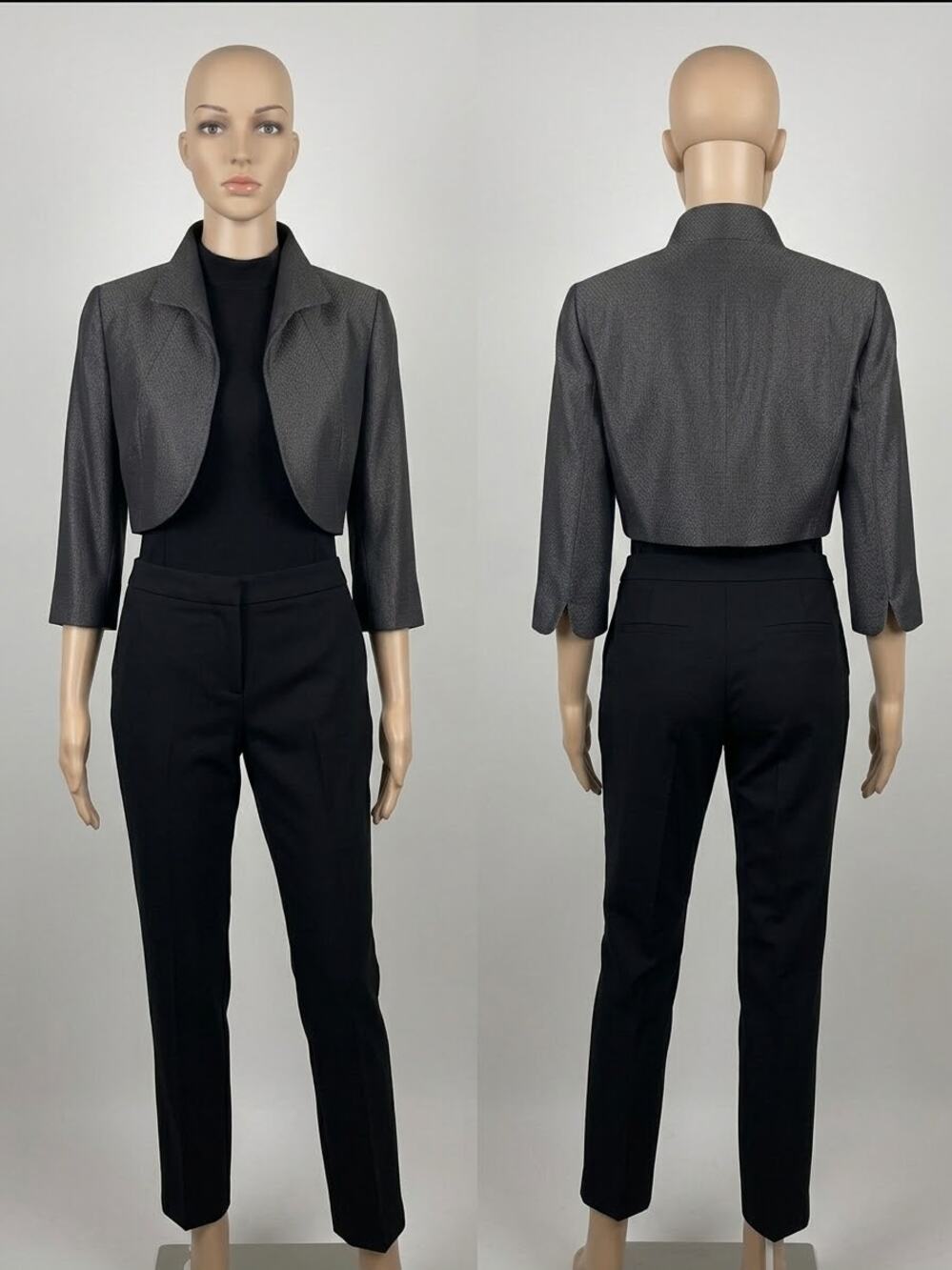 Antonio Melani Size 14 NWOT Black Charcoal Metallic Cropped Bolero Jacket Shrug